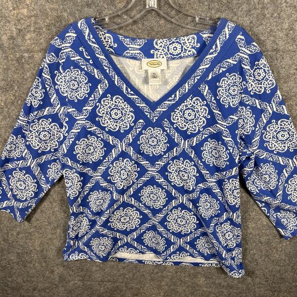 Talbots‎ Women’s Blouse Cotton 3/4 Sleeve Notched Neck Cotton Shirt Size XL - Picture 3 of 9